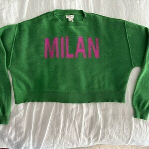 🩷💚Anthropologie Pilcro 100% Cashmere Cropped Sweater with Pink 'MILAN' XS💚